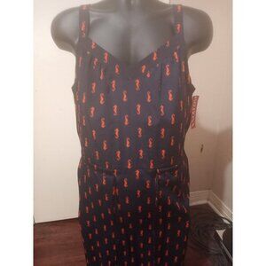New Merona Navy Salmon Seahorse Print Flare Coastall Sleeveless Mini Dress XL